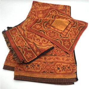 3 Vtg 1960s Callaway Jacquard Sculpted Bath Towel Set Yellow & Gold MCM Regency